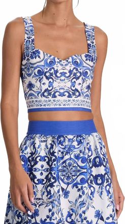 Alice & Olivia Miriam Cropped Sweetheart Top In Solstice