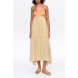 Bimba & Lola Two-Tone Pleated A-Line Strappy Dress in Light Yellow at Nordstrom, Size Medium