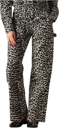 Colourful rebel Leopard Denim Worker Pants - Dames - Wijde Broeken - Zwart - M - Denim - Broeken