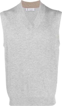 Brunello Cucinelli Pebble Ribbed Cashmere Knit Vest, Brand Size 48 (US Size 38)