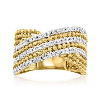 Ross-Simons Diamond Beaded Crisscross Ring in 18kt Gold Over Sterling