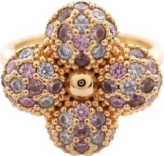 Louis Vuitton Gold Clear Pink Gold Plating Rhinestone Band Ring (Pre-Owned)