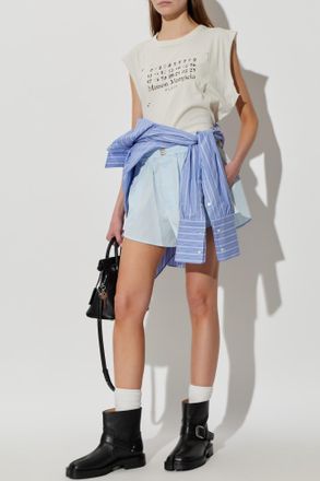 Maison Margiela Shorts With Logo, Womens, Light Blue