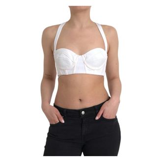 Versace Sleeveless Tops, female, White, Size: S Viscose Bustier Sleeveless Cropped Top