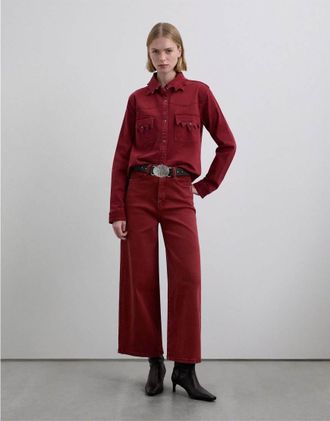 Scalpers Allop - Camicia in denim rosso scuro con cuciture