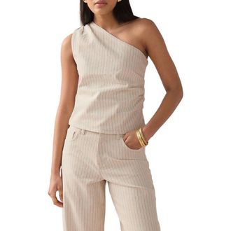 Next Stripe One-Shoulder Denim Top in Neutral at Nordstrom, Size 10 Us