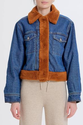 Something Navy Denim Teddy Trucker Jacket In Indigo