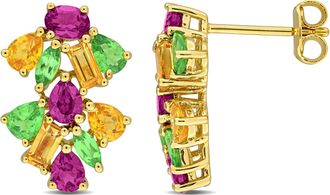 Mimi & Max Multi-Gem Double Floral Drop Earrings Sterling Silver