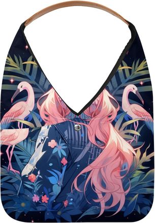 Generic Flamingo Girl Reusable Lightweight Grocery Bags - Foldable Into Compact Pouch, Washable & Sturdy, Multipurpose for Shopping and Travel