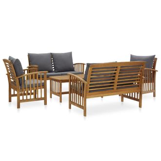 vidaXL Juego Muebles De Jard&iacute;n Y Cojines 5 Piezas Madera Maciza Acacia Vidaxl