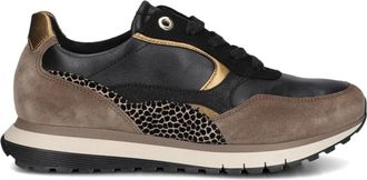 Gabor Zwarte leren sneakers met dierenprint - Dames - Sneakers - Zwart - 39 EU - Leer - Schoenen
