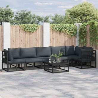 vidaXL Conjunto De Sof&aacute; De Jard&iacute;n Con Coj&iacute;n 6 Pcs Negro Aluminio Vidaxl
