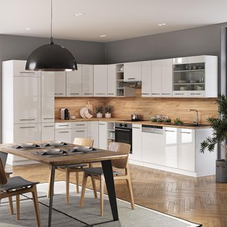 Vicco Cocina Esquinera Fame-line, Blanco Alto Brillo/blanco, 347 X 257 Cm Sin Encimera