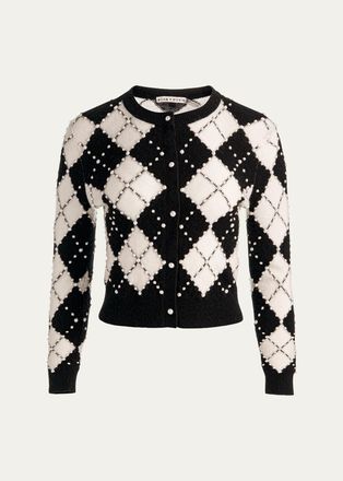 Alice & Olivia Carolee Embellished Argyle Cardigan
