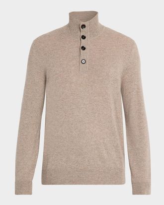 Brioni Mens Cashmere Knit Mock Neck Half-Placket Sweater