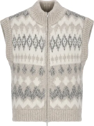 PESERICO Beige Sequin Patterned Vest