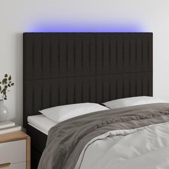 vidaXL Cabecero Con Luces Led Tela Negro 144x5x118/128 Cm Vidaxl