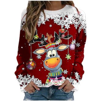 Generic Christmas Jumpers For Women Uk,Reindeer Print Printed Jumper Christmas Long Sleeve Shirt Women Pullover Winter Jumper Outerwear Shirts Plus Size Crew 