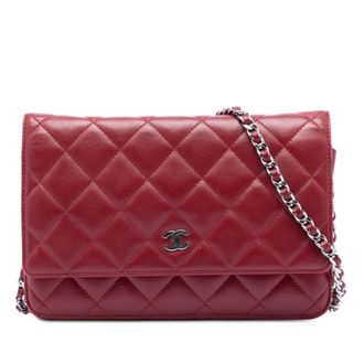 Chanel Pre-owned Womens Cc Quilted Lambskin Wallet On Chain - Dark Red Leather - One Size