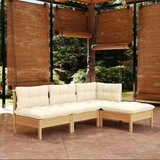 vidaXL Muebles De Jard&iacute;n 4 Piezas Cojines Madera De Pino Color Crema Vidaxl