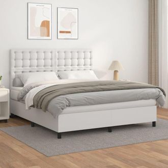 vidaXL Vidaxl - Cama Box Spring Con Colch&oacute;n Cuero Sint&eacute;tico Blanco 180x200 Cm