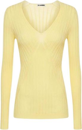 Jil Sander Trui - Dames - V-hals truien - Geel - L - Truien & Vesten