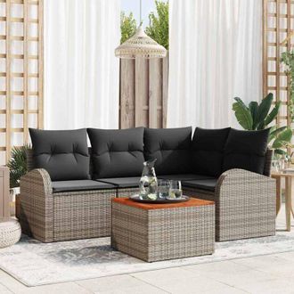 vidaXL Conjunto De Sof&aacute; De Jard&iacute;n 5 Pcs Gris Polirat&aacute;n Vidaxl