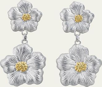 Buccellati Blossoms Gardenia Sterling Silver and 18K Yellow Gold Pendant Earrings, 8.5cm