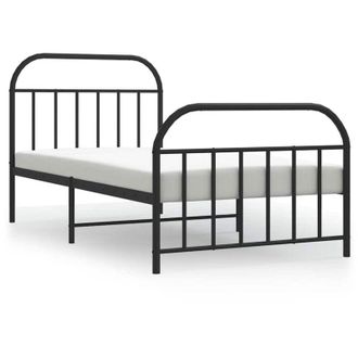 vidaXL Metal Bed Frame without Mattress with Footboard Black 100x190cm Vidaxl