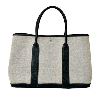 Herm&egrave;s Black Gray Toile H Negonda Leather Handbag Tote Bag (Pre-Owned)