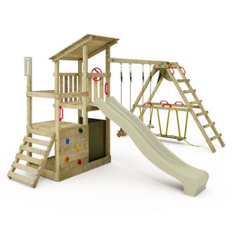 Fatmoose Parque Infantil De Madera Fatmoose Fruityforest Fun Con Surf Y Tobogan En Verde Salvia