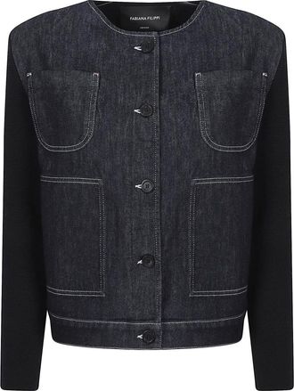 Fabiana Filippi Denim Jas met Ronde Hals - Dames - Spijkerjassen - Blauw - 3XS - Denim - Jassen