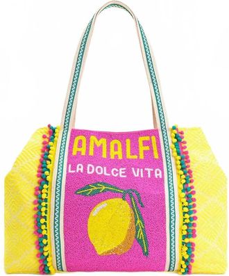 America & Beyond Womens Amalfi Beaded Tote Bag In Yellow