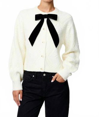 French Connection Kitty Bobble Contrast Cardigan In Porcelain/ Black