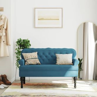 vidaXL Banco Con Respaldo Terciopelo Azul 119,5x64,5x75 Cm Vidaxl
