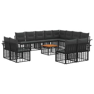vidaXL Conjunto De Sof&aacute;s De Exterior 13 Pcs Negro Y Gris Oscuro Vidaxl