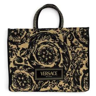 Versace Black Viscose Polyester Cotton Leather Tote Bag (Pre-Owned)