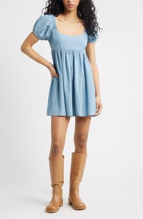 BP. Puff Sleeve Babydoll Minidress in Medium Wash at Nordstrom Rack, Size Small