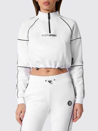 Plein Sport Cropped Zip-Up Jersey Sweatshirt with Funnel Neck