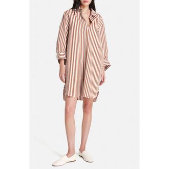 TWP Morning After Oversize Stripe Long Sleeve Cotton Shirtdress in Ivory/Cognac at Nordstrom Rack, Size Medium