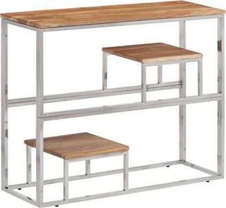 vidaXL Mesa Consola Acero Inoxidable Y Madera Maciza Acacia Plateada Vidaxl