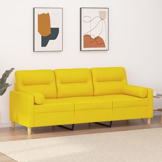 vidaXL Sof&aacute; De 3 Plazas Con Cojines Tela Amarillo Claro 180 Cm Vidaxl