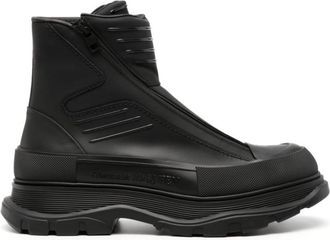 Alexander McQueen Black Tread Slick leather ankle boots