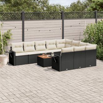 vidaXL Set De Sof&aacute;s De Jard&iacute;n 11 Pzas Y Cojines Rat&aacute;n Sint&eacute;tico Negro Vidaxl