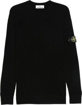 Stone Island Truien & Vesten, Heren, Zwart, S, Wol, Trui met ronde hals en ribbelstructuur