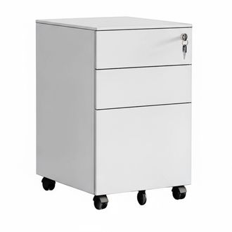 Relaxdays Relaxdays Cajonera Con Ruedas, 3 Cajones, 60 X 39 X 52 Cm, Cerradura, Archivador Met&aacute;lico, Blanco