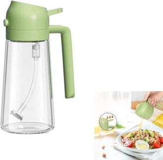 OEM Unidad, 2 En 1 Para Rociar Y Verter, Botella De Vidrio Con Boquilla, Parrillas, Ensaladas, Frituras, Etc, Color Verde, 8 X 18,5 Cm, 470 Ml
