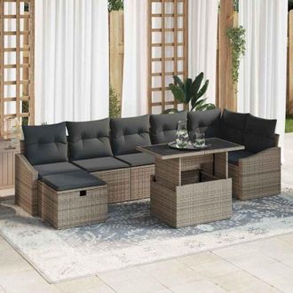 vidaXL Conjunto De Sof&aacute; De Jard&iacute;n 8 Pcs Gris Rat&aacute;n Sint&eacute;tico Vidaxl