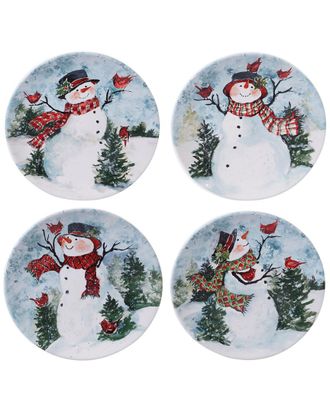 Certified International Set Of 4 Watercolor Snowman Dinner Plates