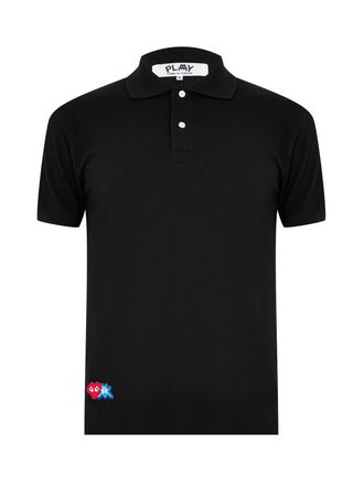 Comme Des Gar&ccedil;ons Black Heart Invader Logo Cotton Polo Shirt
